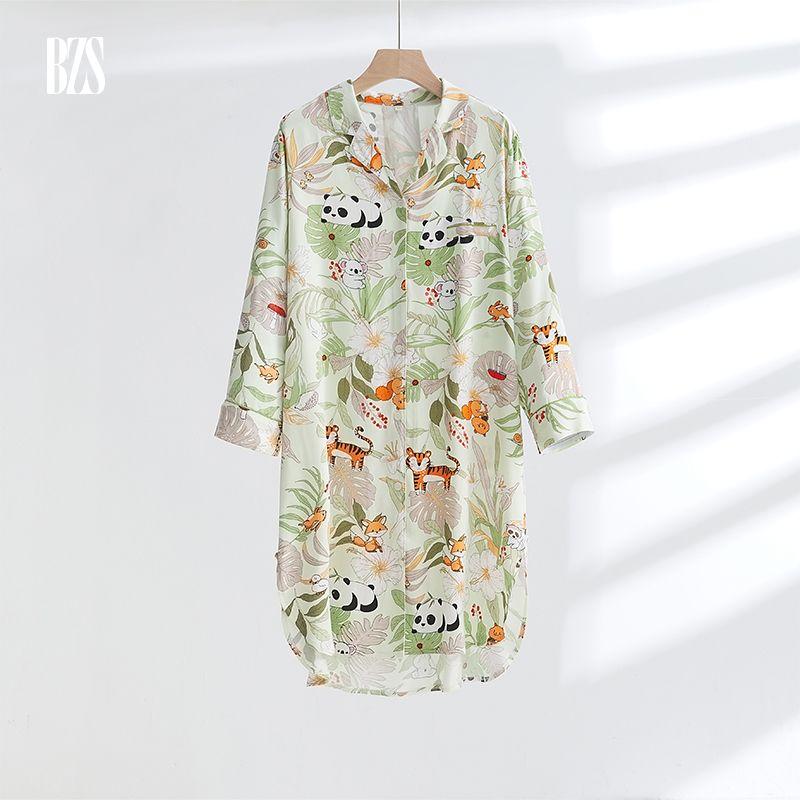 2024 Summer Jungle Party Tribute Satin Cotton Silk Pajamas Women Thin Short sleeve Shorts Cute Outer Wear Homewear
