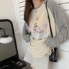 In Stock: Women's Korean Terry Loop Minnie Print Raglan Long Sleeve Casual T-shirt for Autumn 2025