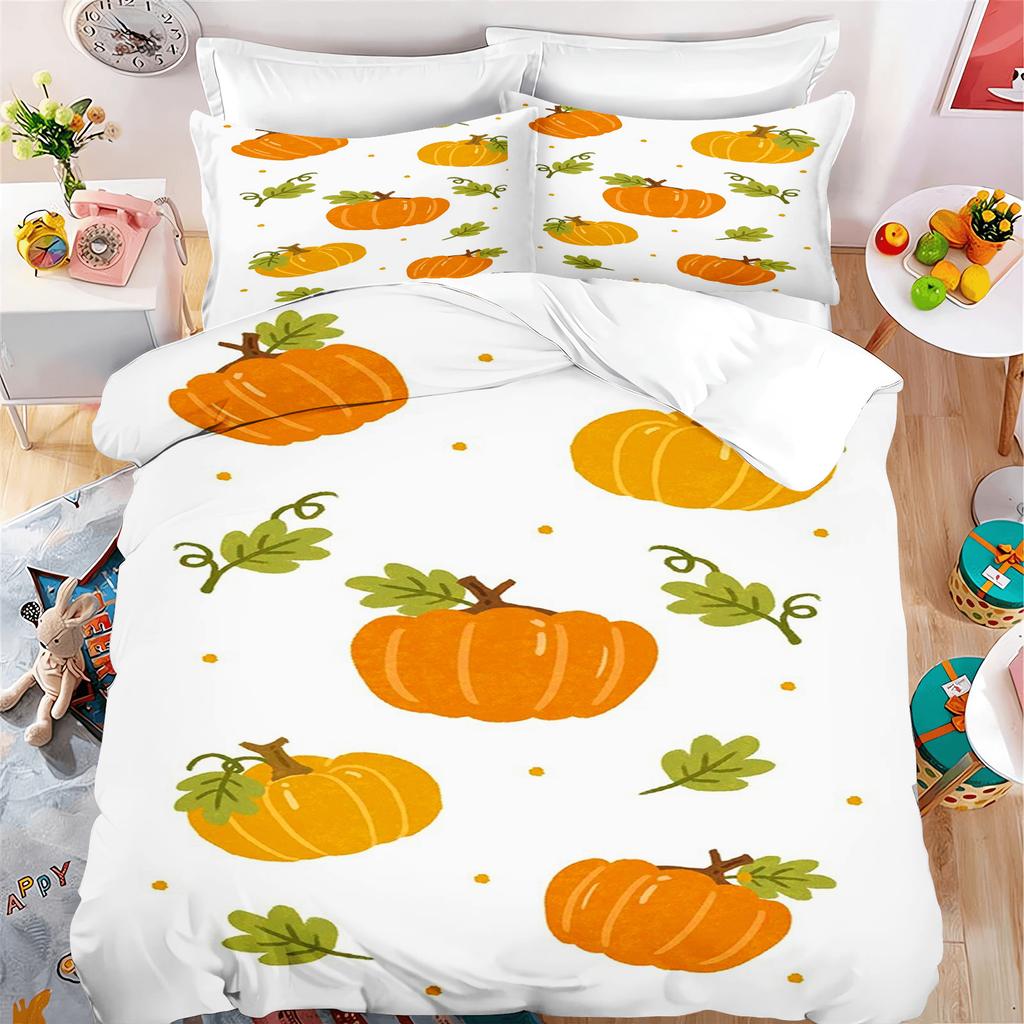 Cartoon Kürbis Bettbezug Schlafzimmer 3-teiliges Set Kinder Niedlich Polyester Weich Atmungsaktiv Bettdecke Animation Bettwäsche