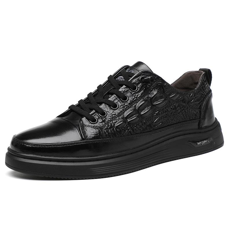 Men'S Leather Shoes Men'S Leather Autumn Casual Shoes Trendy Soft-Soled Sports Casual Crocodile Pattern Board Shoes Men