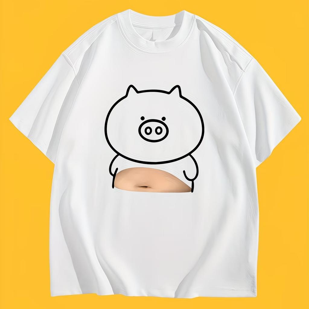 Funny Pig Belly TShirt WOMEN Unisex Creative Piglet Graphic Tee Summer Short Sleeve Shirt Humor Prank Gift Streetwear Tops