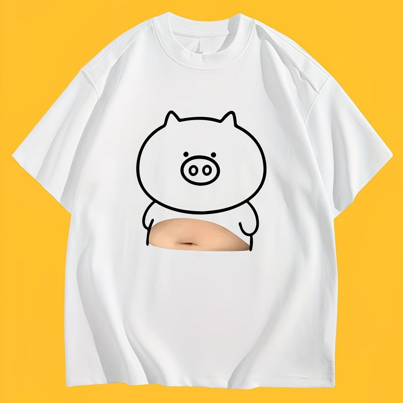 

Funny Pig Belly TShirt WOMEN Unisex Creative Piglet Graphic Tee Summer Short Sleeve Shirt Humor Prank Gift Streetwear Tops S
