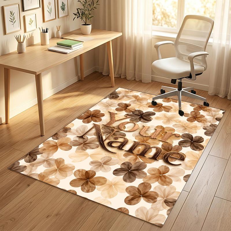Floral Garden Theme Crystal Velvet Rug Personalized Custom Name Text Soft Floor Mat Home Decor