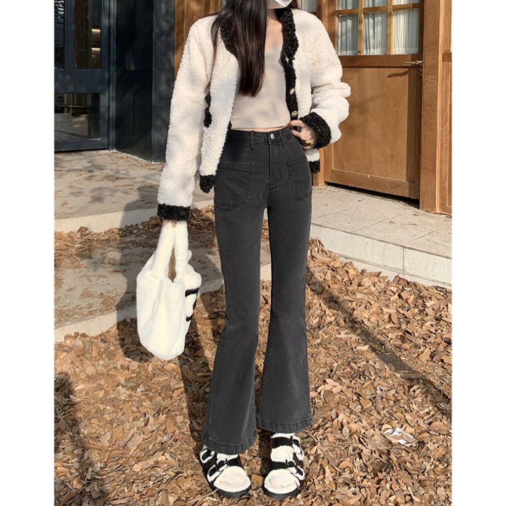 

High-waisted and slightly pulled jeans for women s autumn and winter 2025 new retro and thin high-street style versatile horn jeans 2XL