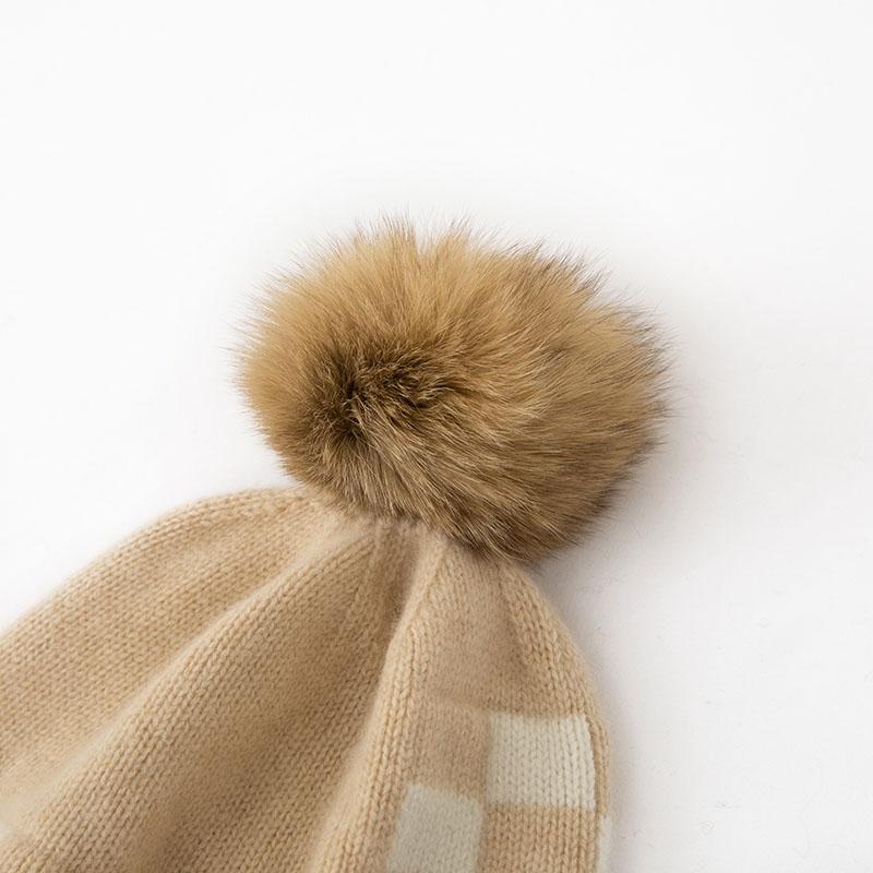 Women 100% Cashmere Beanie Hat Pom Pom Detail Mini Rolled Edge Knit Winter Warm Soft Slouchy Skullies Cap Cold Weather Accessory