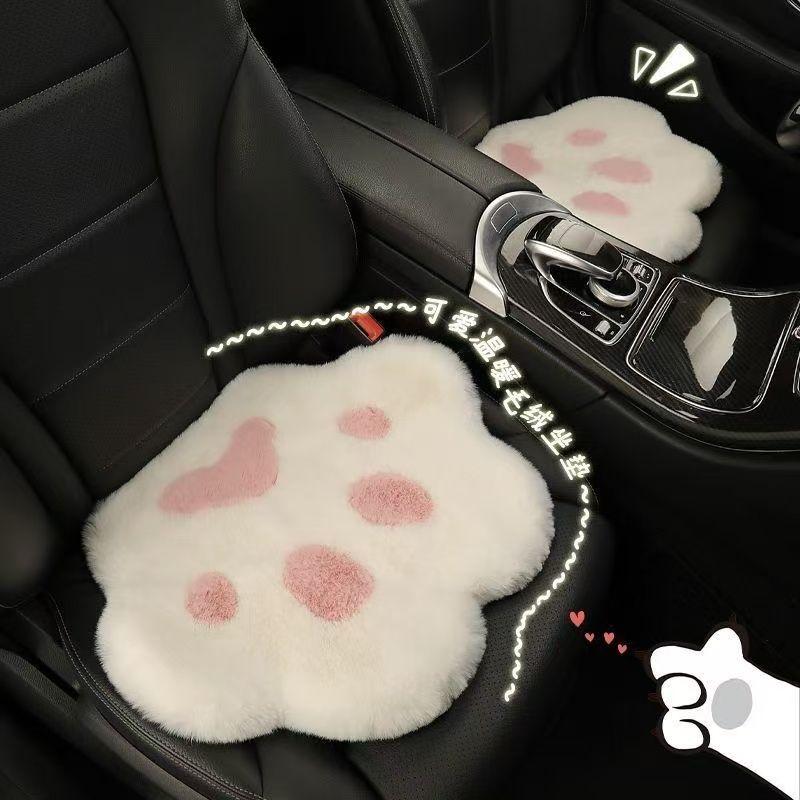 Cat Paw Plush Set Cover Cartoon Cushion Soft Warm Plush Mat Cute Short Plush Blanket For Girls In Winter For Cars