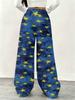 Women's Comfortable Wide-leg Pants with Blue and Yellow Star Print Design, Casual and Home Style