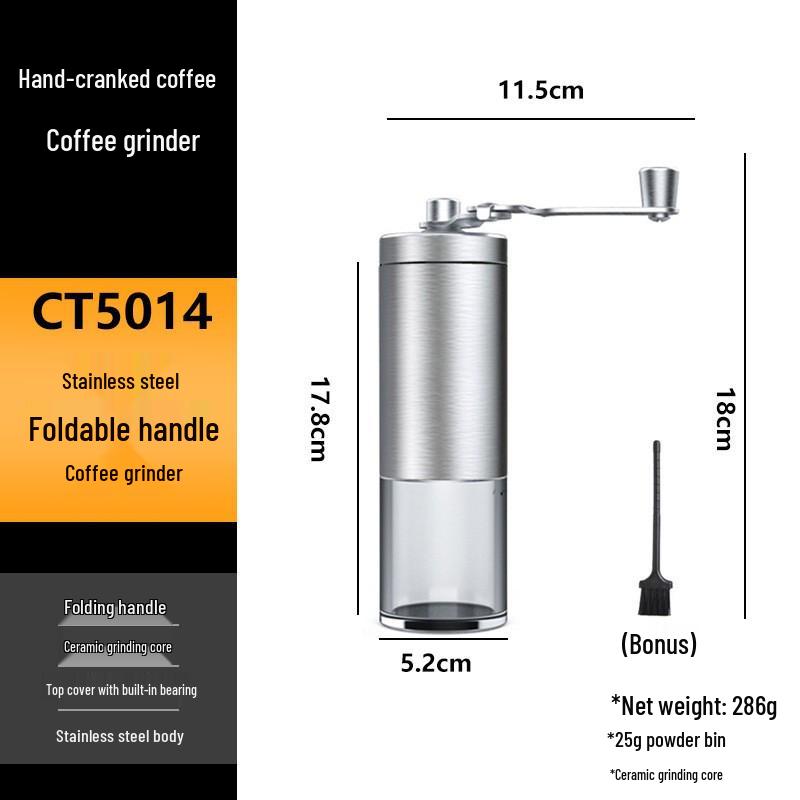 Wood Grain Stainless Steel Hand Coffee Grinder with Handle
