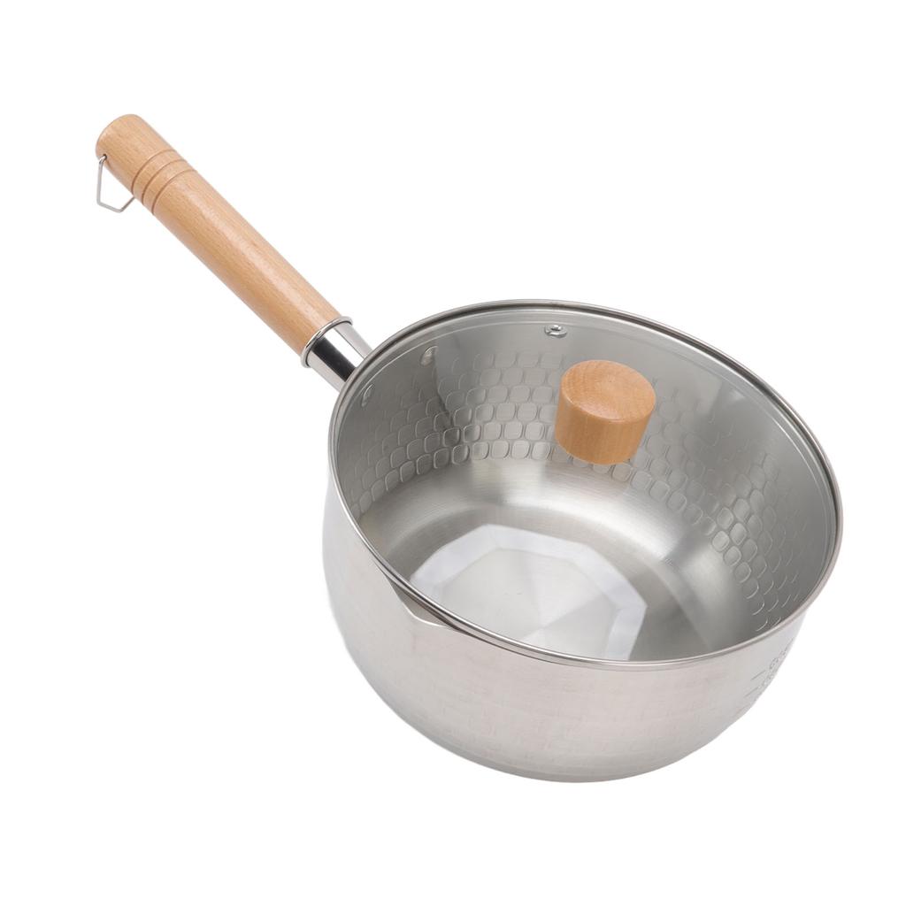 Japanese Saucepan Non Stick 20cm Diameter with Lid Wooden Handle Stainless Steel Milk Soup Pot for Home Kitchen