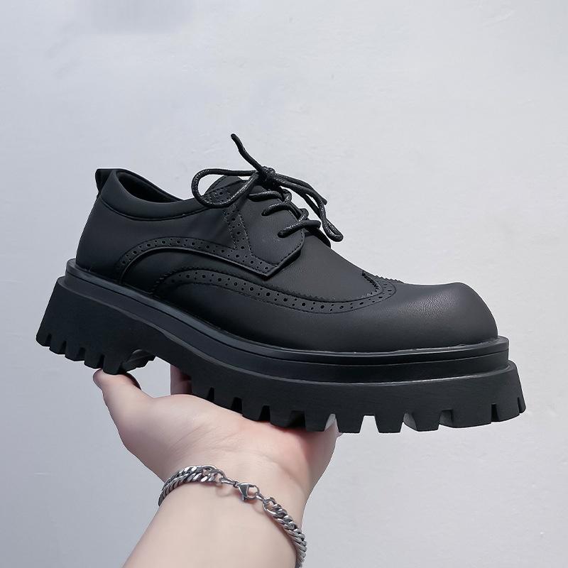 men's fashion wedding party dress genuine leather brogue shoes lace-up derby shoe black trendy platform sneakers youth footwear