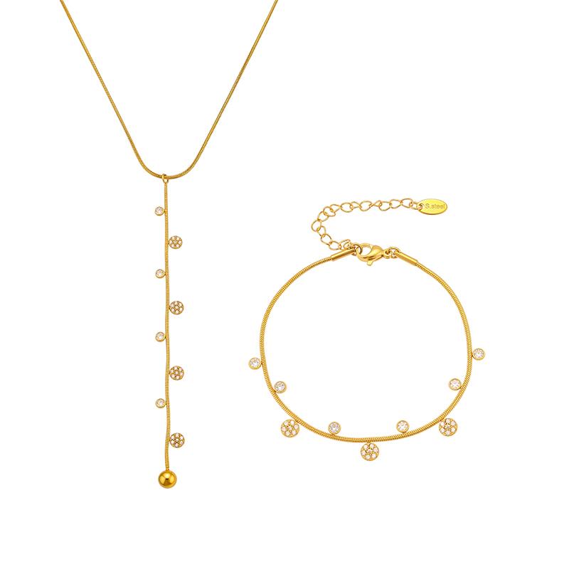 Lariat Y Necklace Matching Bracelet In Stainless Steel 18k Gold Plated With Zircon Flower Chain Necklaces Bracelets For Women