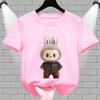 2025 Popular Children's Clothing Short Sleeved LABUBU Adventure Outfit Pattern Round Neck T-shirt Cartoon Style Girl's Top