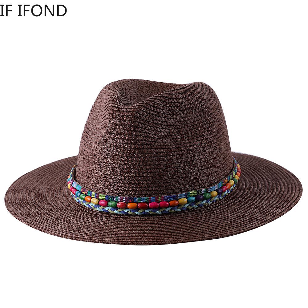 2022 Summer Hat for Women Men Wide Brim Panama Sun Straw Hats Travel Beach Jazz Fedora Hat
