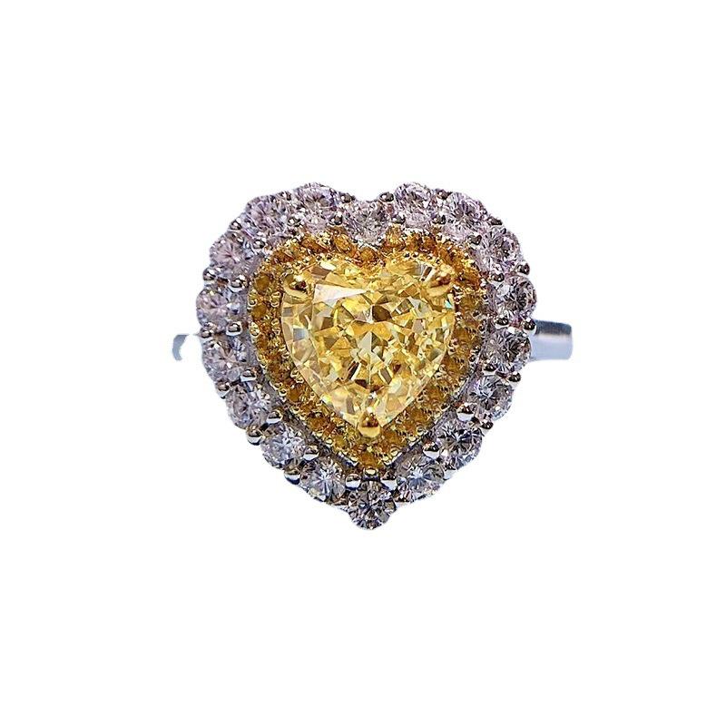 Zhuozhifan S925 Silver Heart-Shaped Yellow Simulated Diamond Ring, Pavé Band, 7x7 Yellow Gem, Women's Jewelry