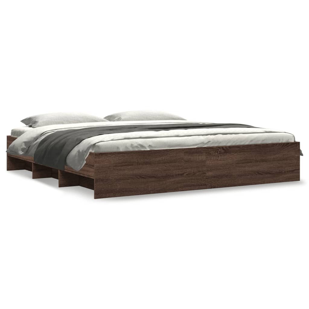 Bed Frame without Mattress Brown Oak Effect 200 x 200 cm
