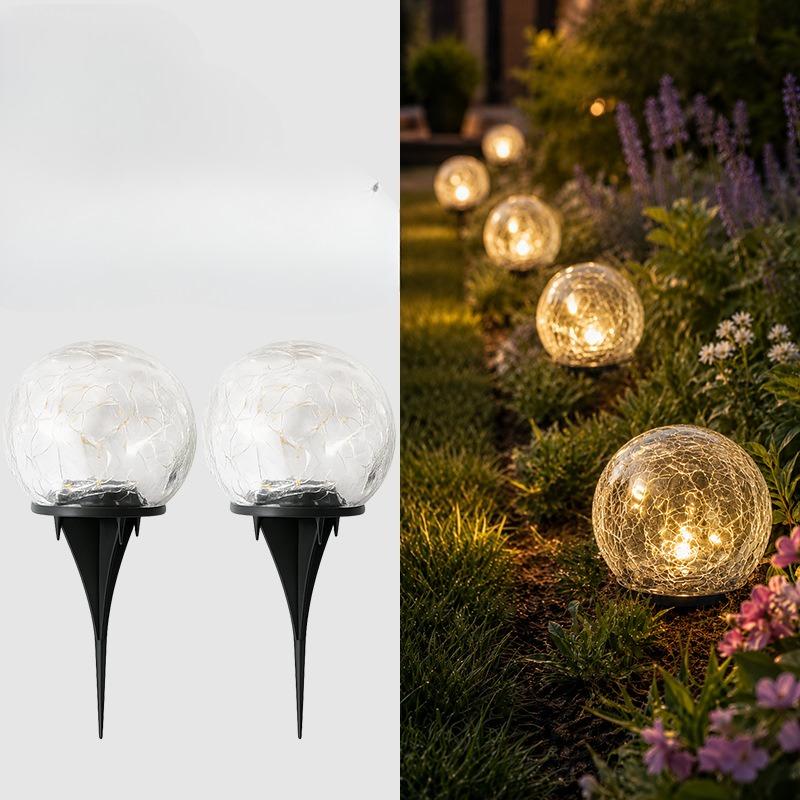 1Pc New Led Solar Lawn Floor Plug Landscape Light Decoration Christmas Buried Rainproof Glass Ball Crack Light D