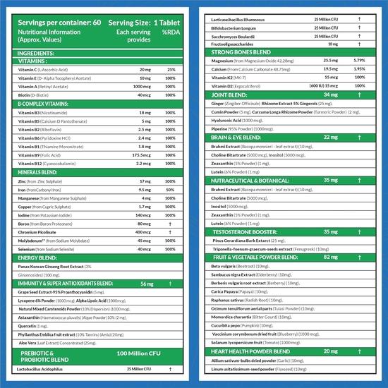 Carbamide Forte Multivitamintablett för män | Multivitamin för män med probiotika för immunitet och energi | 60 vegetariska multivitamintabletter för män