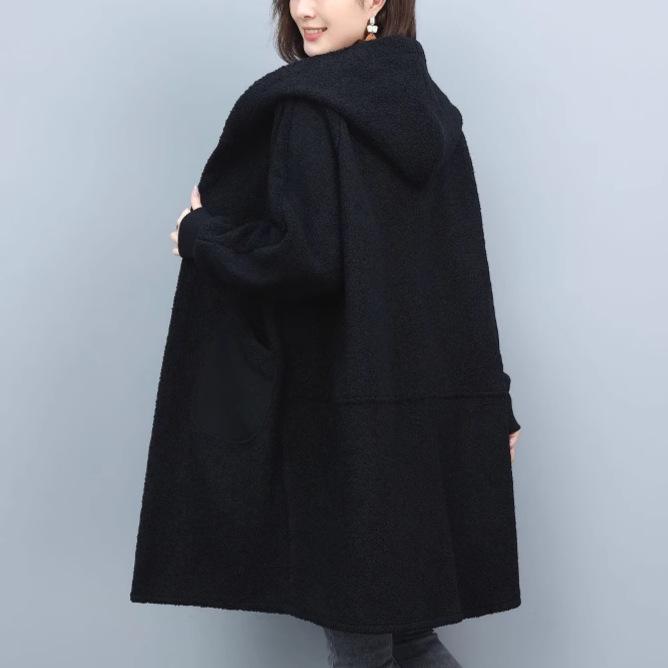 

Женское шерстяное пальто средней длины 2024: Новое зимнее свободное пальто с хлопковой подкладкой для мам среднего возраста (Корейский стиль) XXL (145-160 jin) чёрный