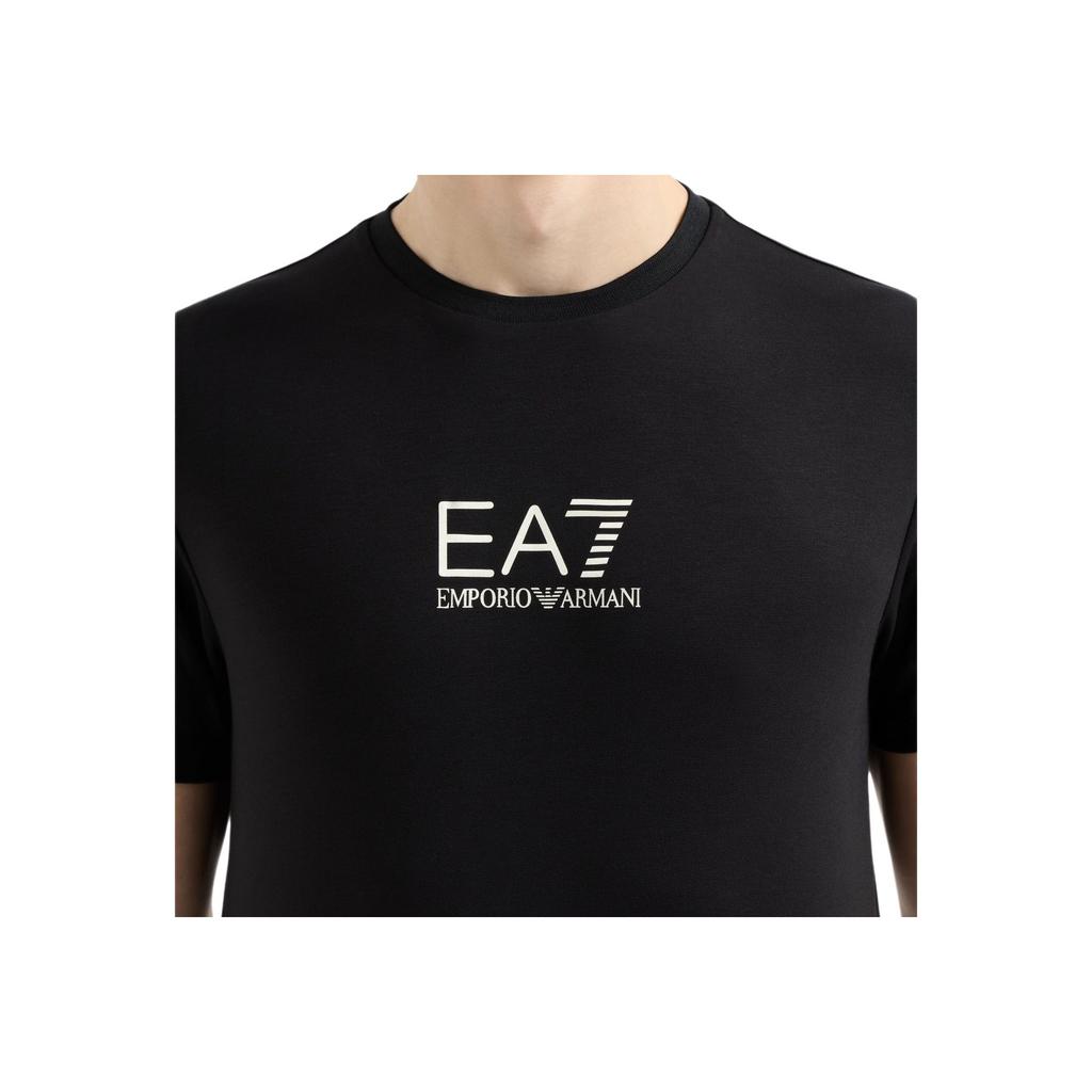 Emporio Armani EA7 Gold Logo Printed Plain Knit Crew Neck Short Sleeve T-Shirt Men Tops Black 7M000301-AF13739-UC001