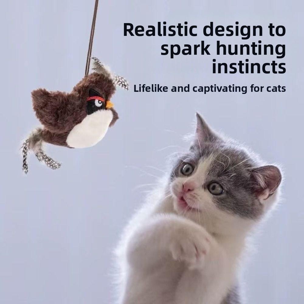 Electronic Flapping Bird Sparrow Cat Toy USB Charging Hangable Interactive Flying Bird Cat Toys Vivid Chirping Touch-Activated