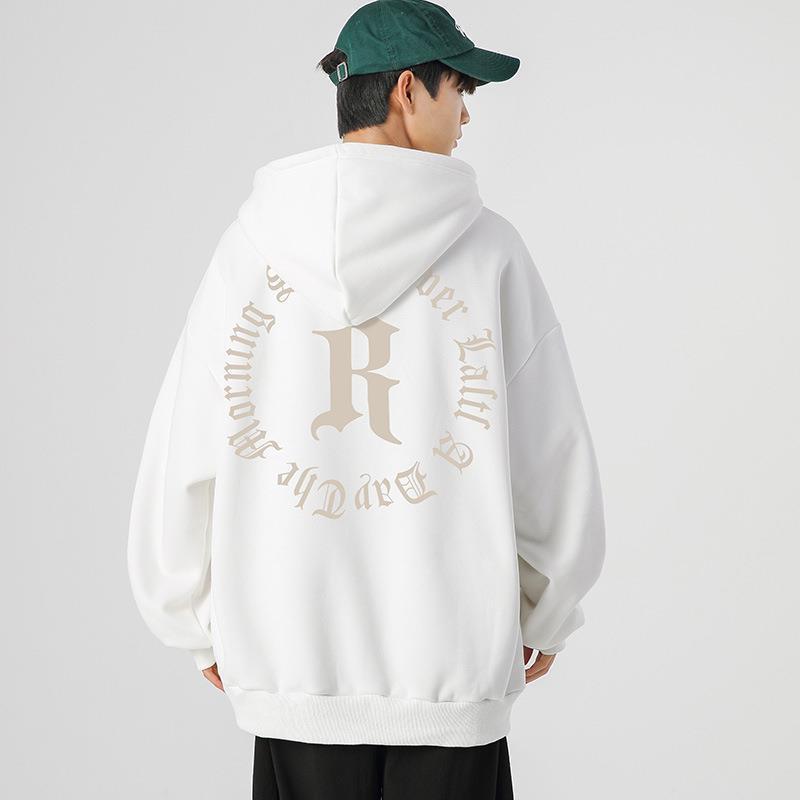 

Мужская белая оверсайз толстовка с капюшоном, повседневная, с готическим принтом букв и графикой на спине, пуловер M белый