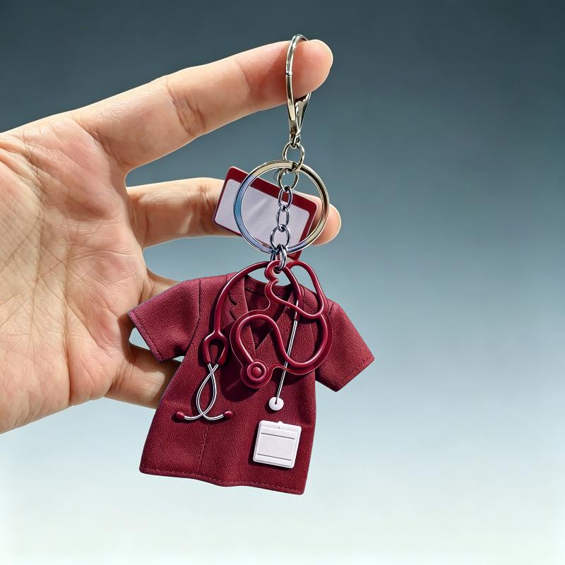 Medical Scrub Keychain 2D Flat Cartoon Stethoscope Decor Cute Backpack Pendant for Nursing Students