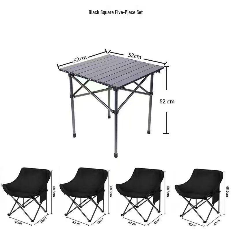 Portable Outdoor Folding Table & Moon Chair Set - Complete Camping & BBQ Gear
