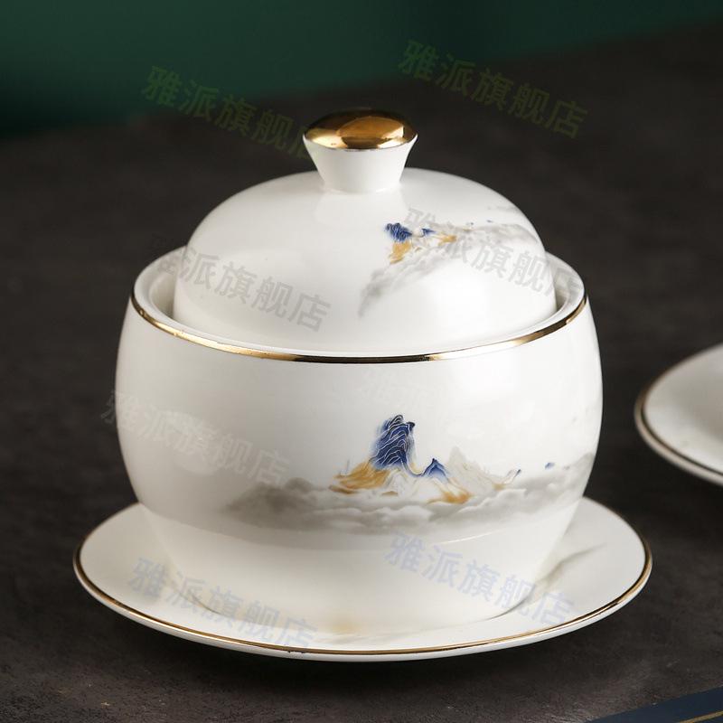 Luxury Gold Rim Landscape Ceramic Tableware Set: Bowls & Plates for Club Private Rooms and Restaurants