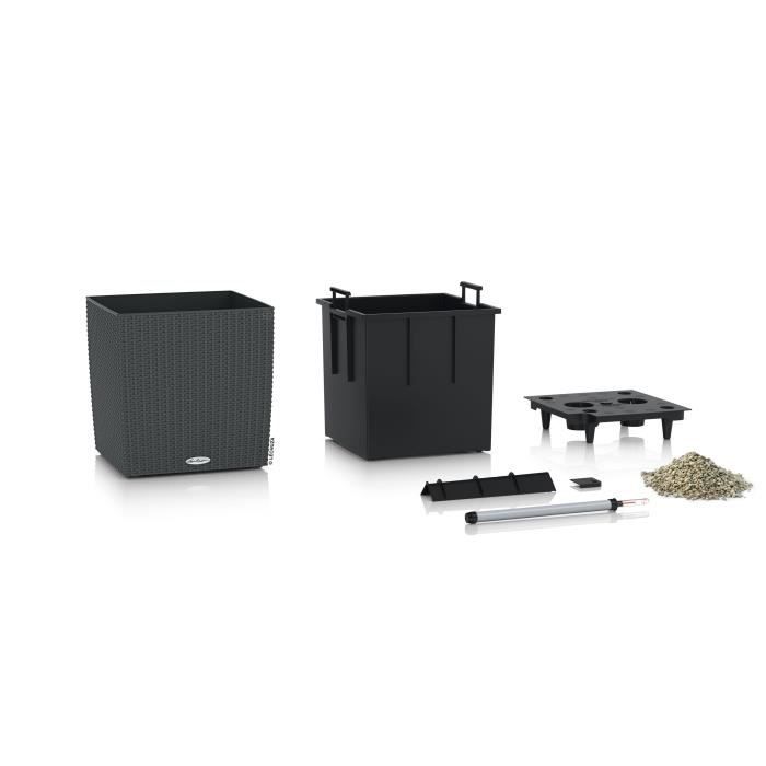 LECHUZA Pot de fleurs - Cube cottage 40 - 39,0 x 39,0 x 40 cm - 31 L - Kit complet - Granit