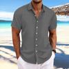 Herren Gestreiftes Baumwoll-Leinen Kurzarm Jacquard Freizeit Hemd