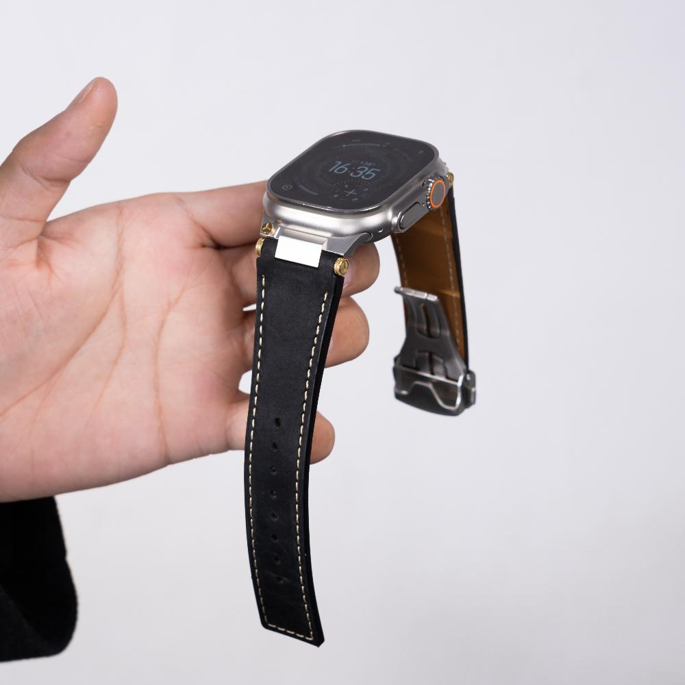 Leather Strap for Apple Watch Ultra 4 3 2 49mm Series 11 10 46mm Business Men Band for iWatch 9 8 7 45mm 6 5 4 Se 3 44mm Bracelet
