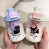 Cute Cat Double Drinking Straw Plastic Cup Cartoon Cute Cup High Value High Temperature Resistance with Special Water Cup for Tea Warehouse