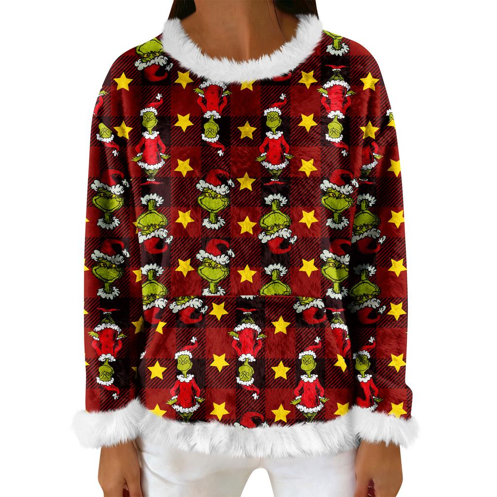 Women's Casual Fleece Sweatshirt  Long-Sleeve Round  Neck Casual Comfortable Loose-Fit Lightweight Women's Flannel Sweatshirt