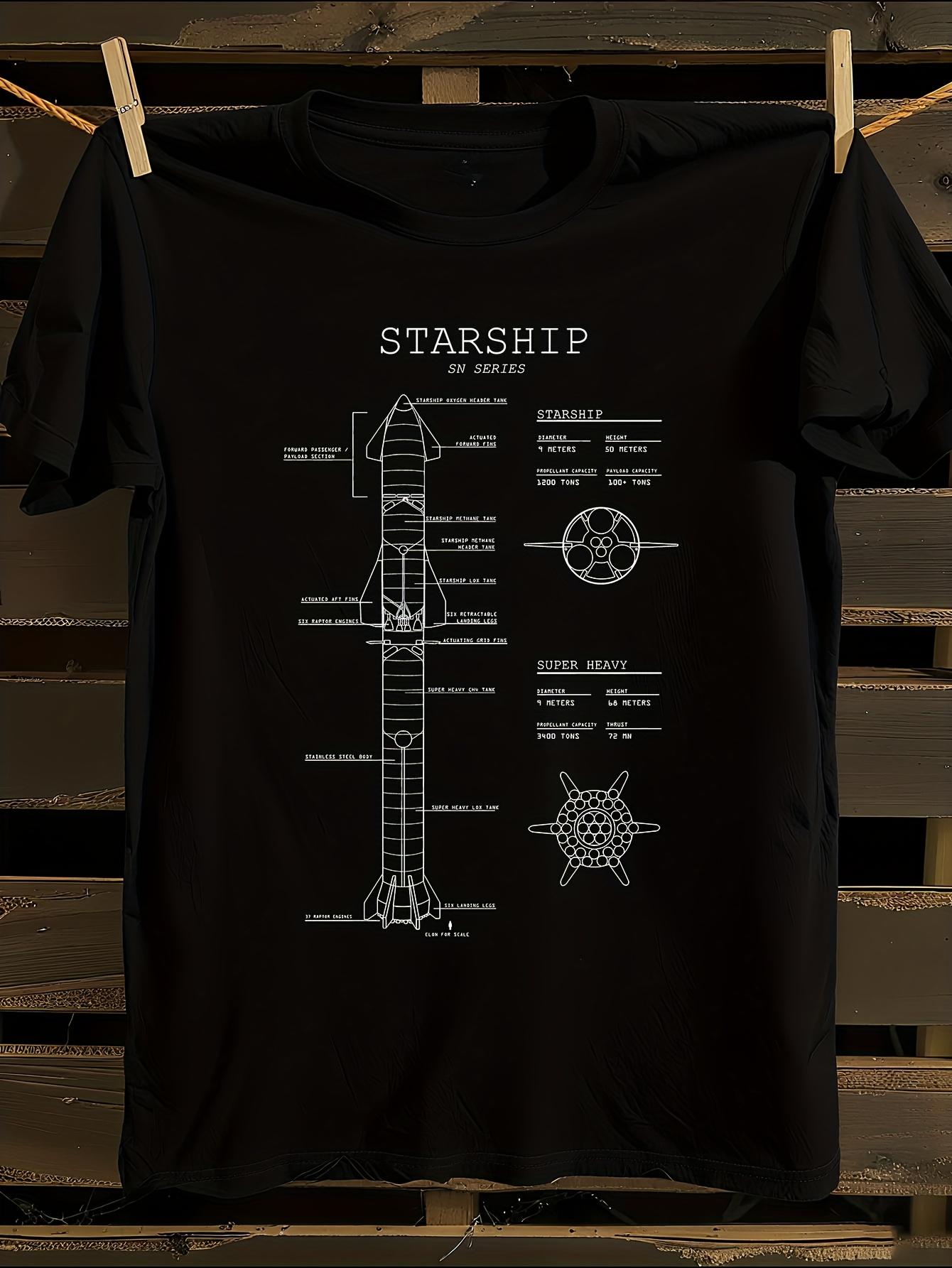 SpaceX Starship Blueprint Technical Drawing Graphic Tshirt M