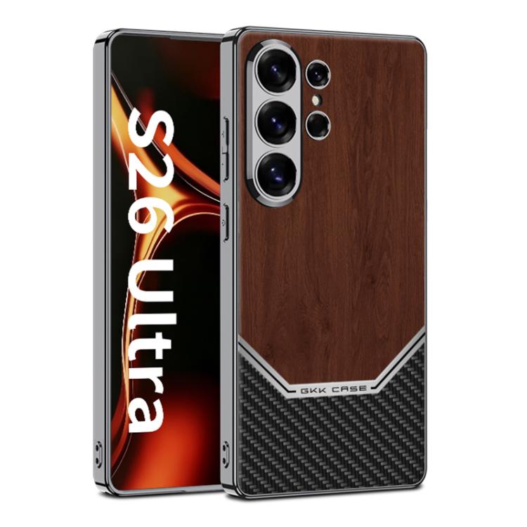 GKK Plating Leather Wood Texture Full Coverage Phone Case For Samsung Galaxy S26 Ultra 5G