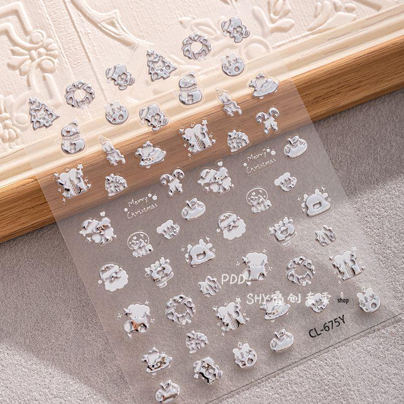 Christmas Snowflake & Snowman Nail Art Stickers - Crystal Diamond Embossed, Gold Adhesive for Cute Nails & Trees