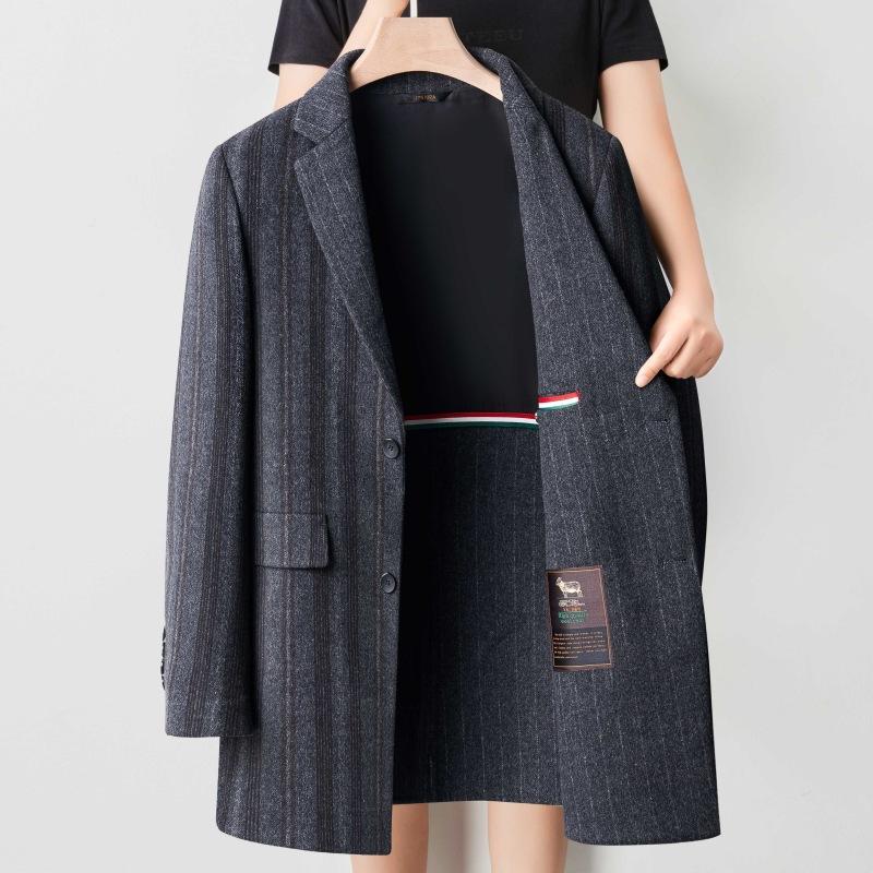 

Кашемировое шерстяное пальто мужское зимнее новое корейское повседневное пальто средней длины из утолщенной шерсти двусторонний шерстяной пиджак 195