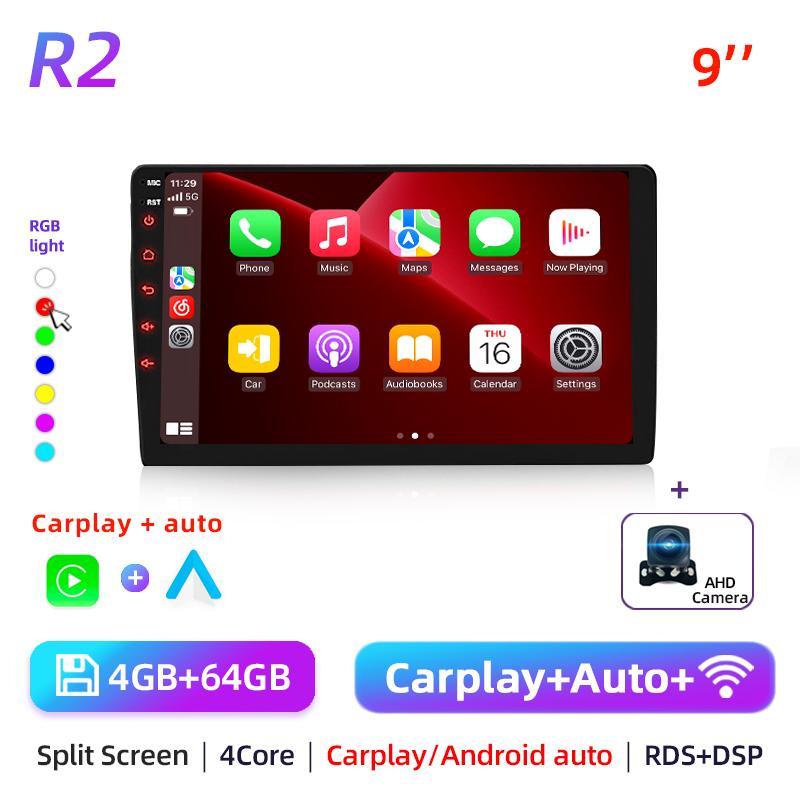 QLED 4core 2 Din Car Radio Android auto Carplay Android 13 GPS Car Audio 9inch WIFI BT IPS Automotive Multimedia Player