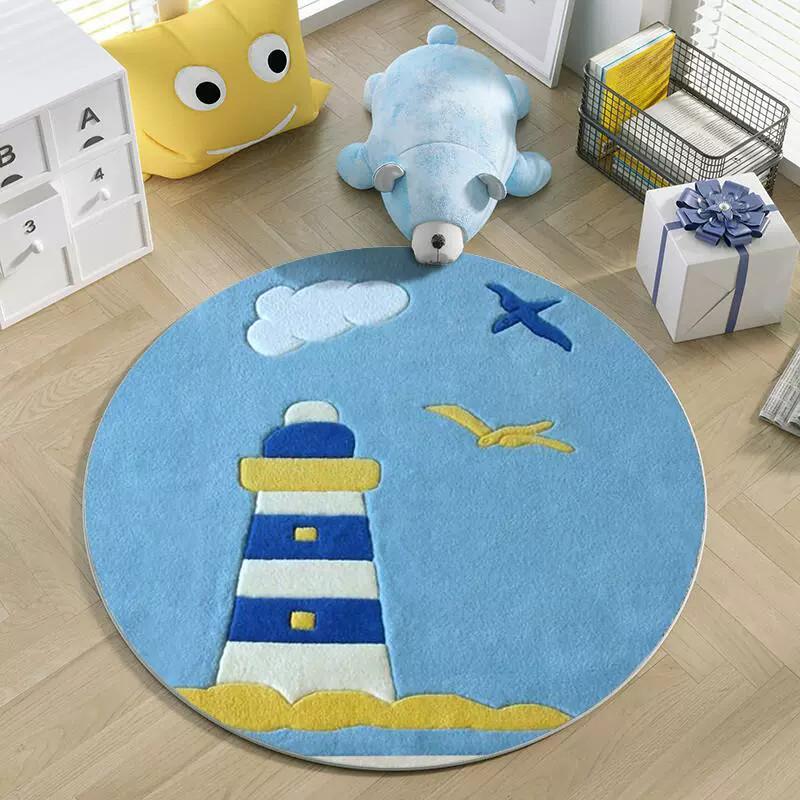 Round Cartoon Plush Carpets Cute Children's Room Decoration Rug Large Area Living Room Rugs Bedroom Bedside Carpet Washable Mats