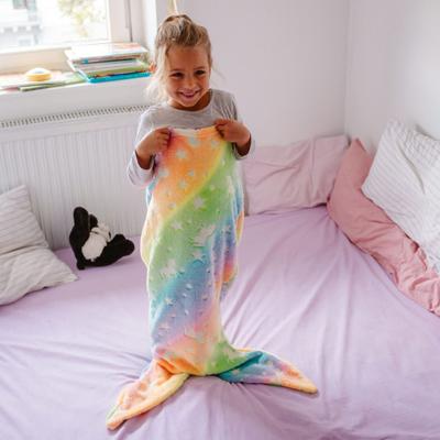 Manta de Cola de Sirena Saco de Dormir Franela Suave Brilla en la Oscuridad Saco de Dormir Portátil Atrezzo para Fotos Manta para el Hogar Jardín de Infancia