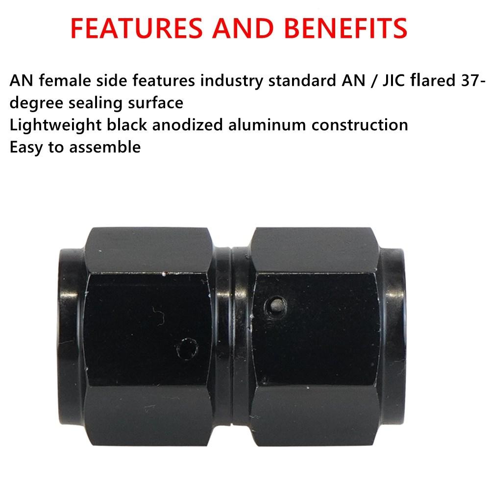 AN4/AN6/AN8/AN10 Unión Hembra a Hembra Recta 0°/45°/90° Grados Adaptadores de Racor Giratorio para Extremo de Manguera Aluminio Anodizado Negro