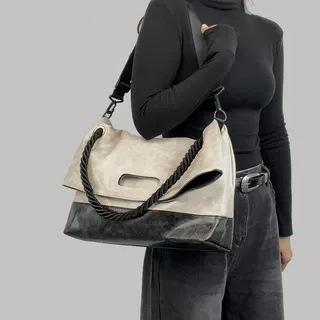 

Retro old soft leather tote bag women s large-capacity commuter shoulder bag new messenger bag versatile fashion 31*41*13 білий
