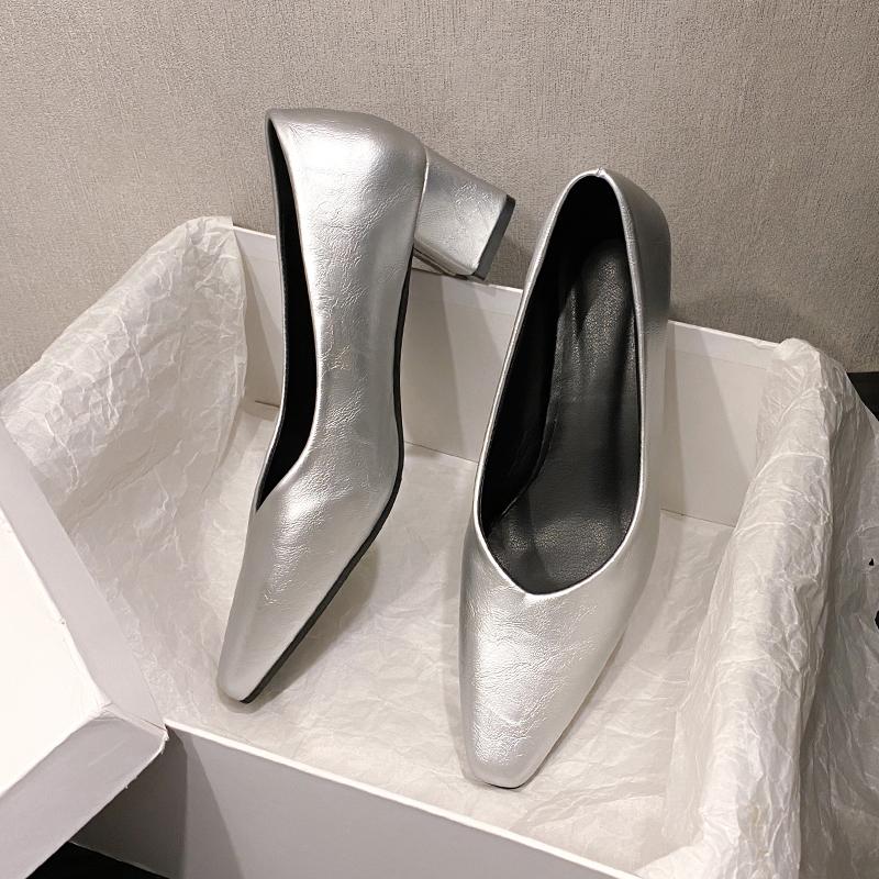 Genuine Square Toe Shoes for Women High Heeled 2025 Spring Autumn Newest Pumps Wedding Party Shoes Woman Office Pumps