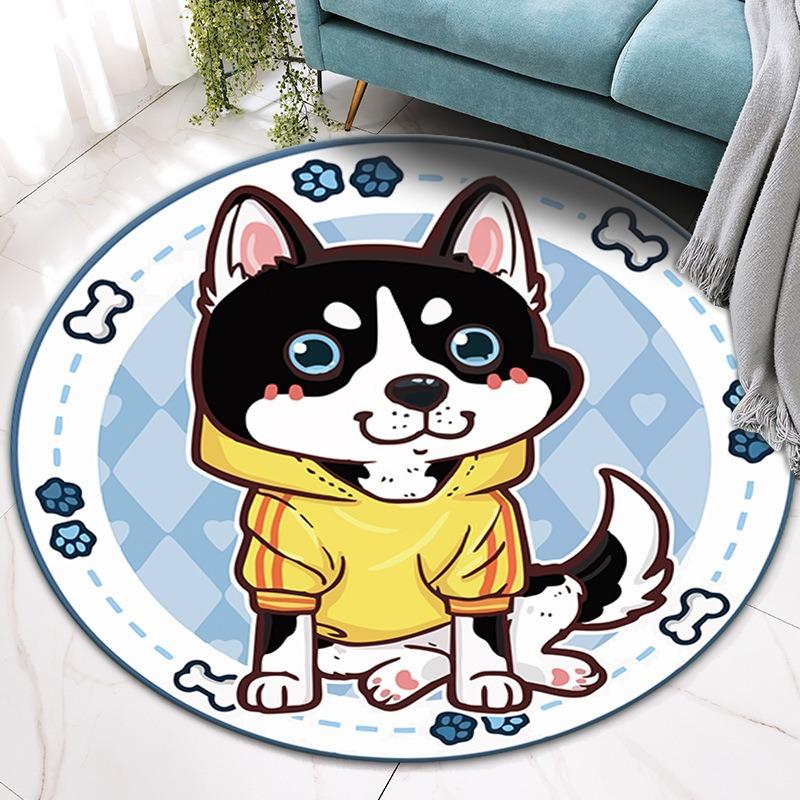 Cartoon Dog Round Carpet Living Room Circle Floor Mat Non Slip Bedroom Bathroom Doormat Washable Home Hallway Area Decor Rug
