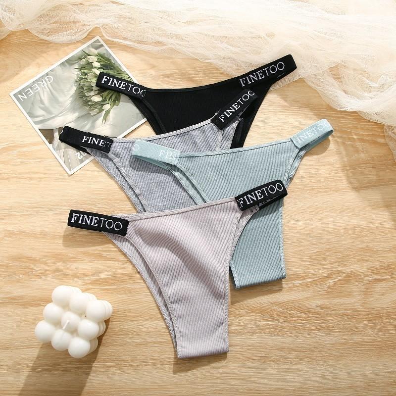 FINETOO Cotton Thongs for Women Sexy Panties Underwear Solid Color Intimates Lingerie