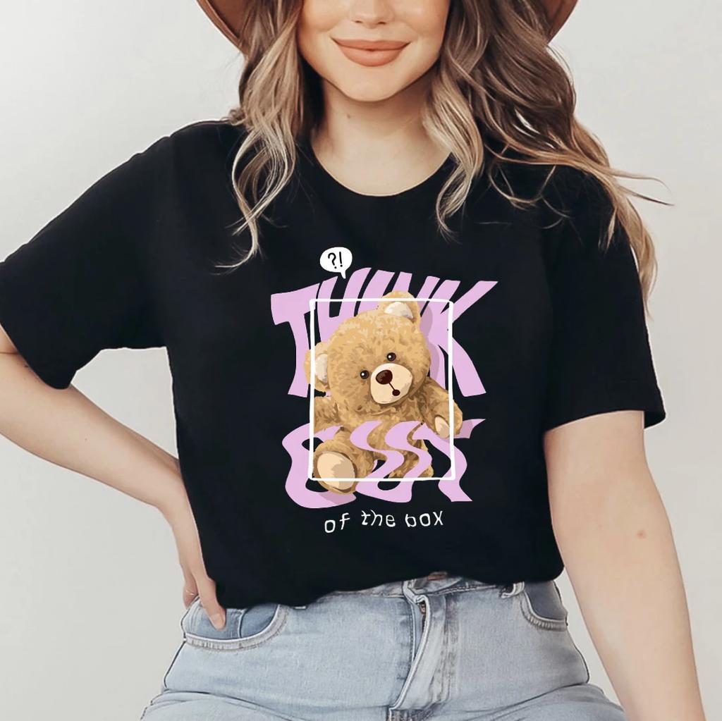 Printed Women's 90s Cute Clothing Short Sleeve Clothing Cartoon Cute Bear Pattern T-shirt Fashion Women's Casual Versatile T-shi