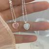 925 Silver Pink Cat Eye Stone Love Necklace For Women Sweet And Cute Heart-Shaped Collarbone Chain Wedding Jewelry