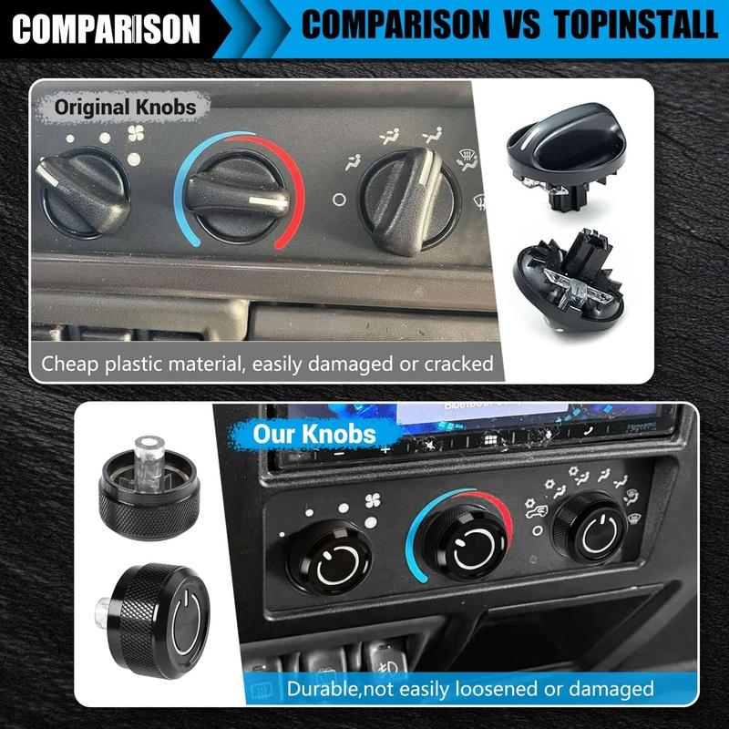3PCS Car Air Conditioning Knob Switch Control Button for Jeep Wrangler TJ 1999-2006 05011218AC 5011218AC 5011218AA 5011218AB