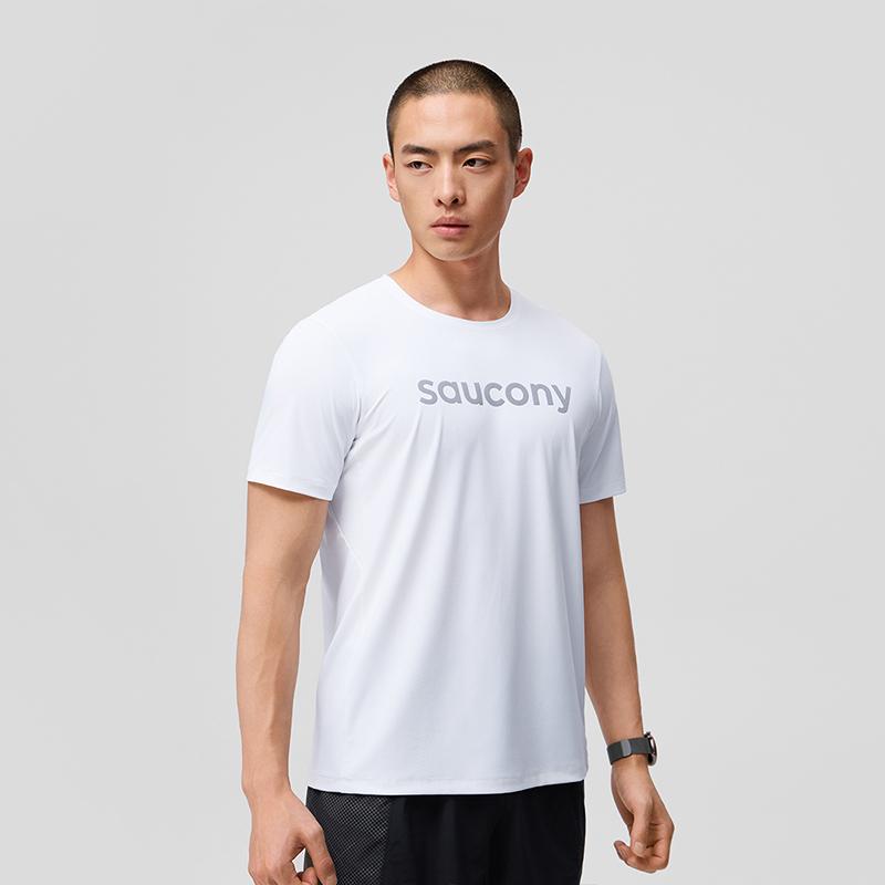 SAUCONY Solid Color Simple Letter Logo Print Crew Neck T-Shirt Men Tops White SC2249075A-PR116
