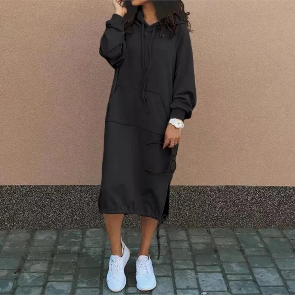 Big Size Autumn Winter Fashion Solid Sweatshirt Dress For Women O Neck Long Sleeve Casual Loose Femme Dresses New Office Ladies Dress